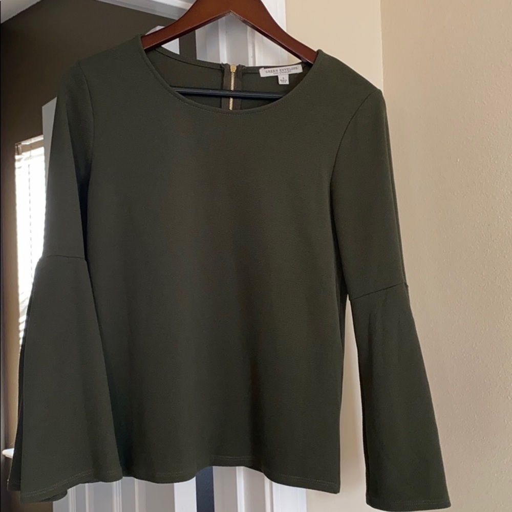 Beautiful dark green top with bell sleeves